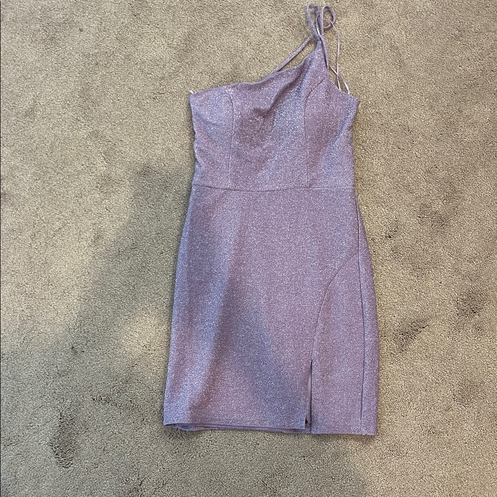 Midnight Doll Asymmetrical one-shoulder neckline,  purple Shimmer Dress-Size 1